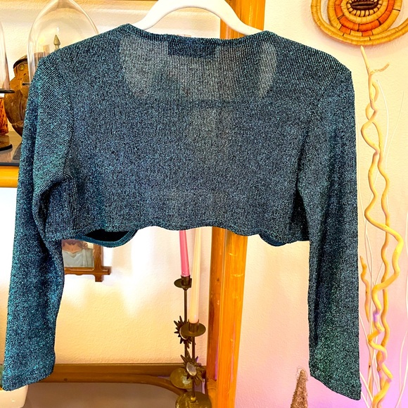 90s Nicole Miller Mini Cardigan Vintage Metallic Knit Cropped Sweater - Picture 3 of 10